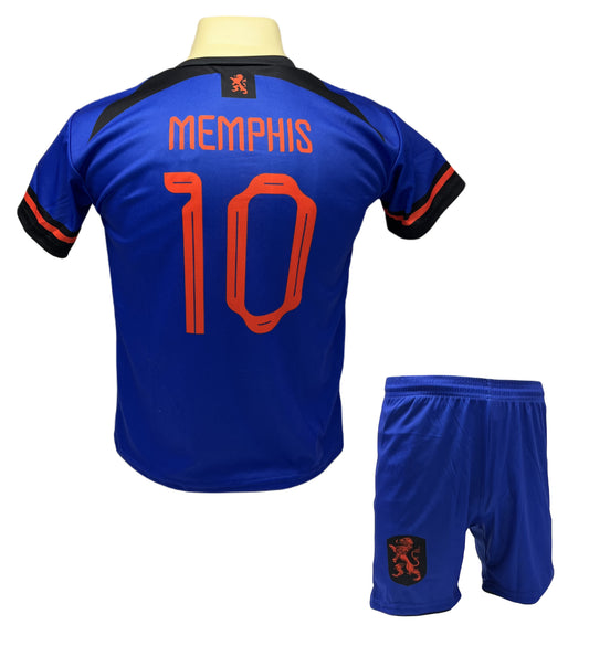 Memphis Depay Uit Tenue 2024 Nederlands elftal Blauw - Voetbal Shirt + broekje set