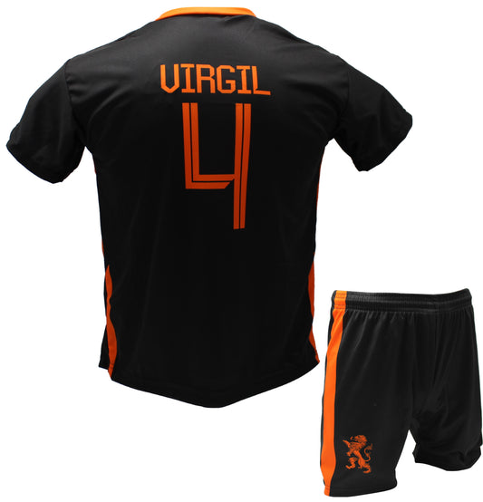 Virgil van Dijk Nederlands Elftal Voetbaltenue Uit Zwart voetbalshirt + broekje set